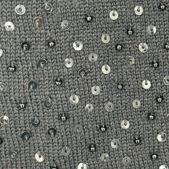 Talbots Medium Petite Black Merino Wool Short Sleeve Sweater w Sequins/Beads - Picture 2 of 9